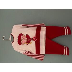 Vintage Buster Brown Red and White Long Sleeve Top and Pants Set Size 6